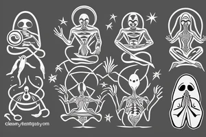 clean alien meditating simple symmetric tattoo idea