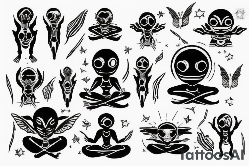 clean alien meditating simple symmetric tattoo idea