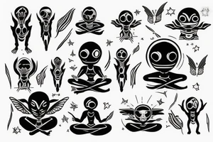 clean alien meditating simple symmetric tattoo idea
