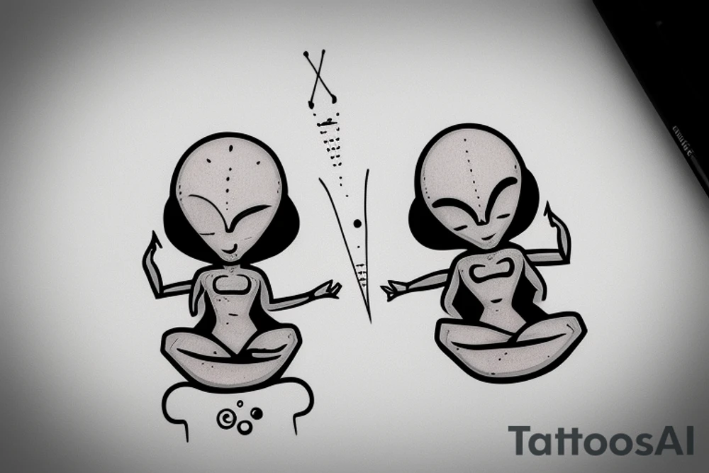 clean alien meditating simple symmetric tattoo idea