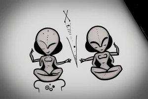 clean alien meditating simple symmetric tattoo idea