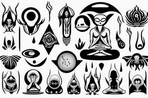 clean alien meditating simple symmetric tattoo idea