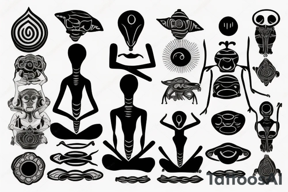 clean alien meditating simple symmetric tattoo idea