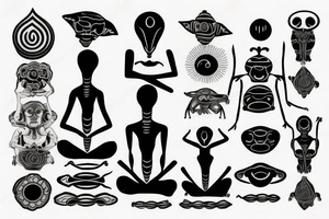 clean alien meditating simple symmetric tattoo idea