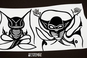 clean alien meditating simple symmetric tattoo idea
