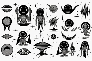clean alien meditating simple symmetric tattoo idea