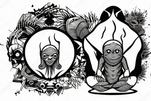 clean alien meditating simple symmetric tattoo idea