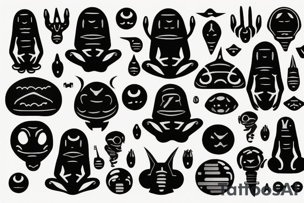 clean alien meditating simple symmetric tattoo idea