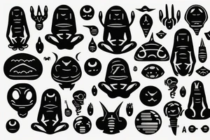 clean alien meditating simple symmetric tattoo idea