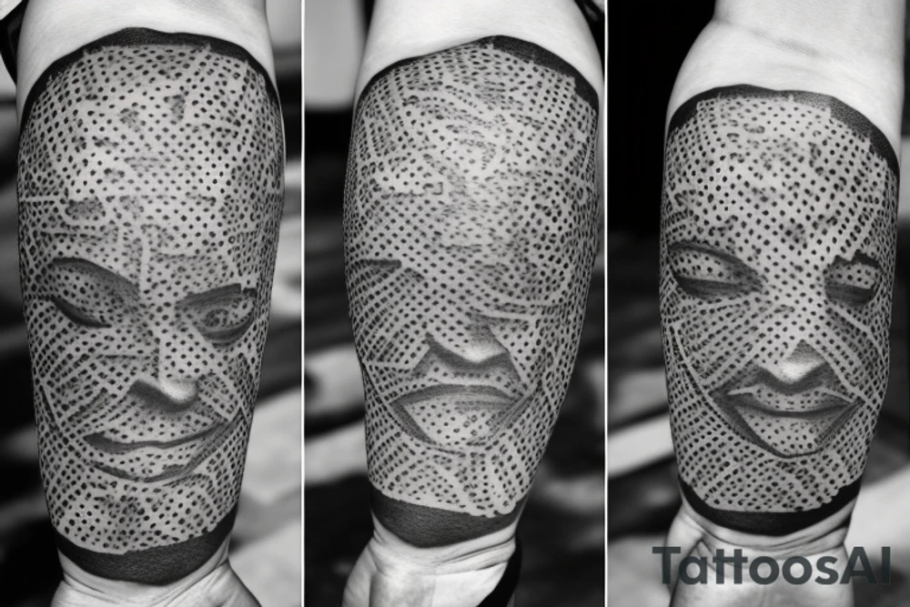 A dot work tattoo on a man’s body depicting: emotional and physical strength gained from hardship, perspicacity from life experiences. tattoo idea