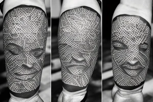 A dot work tattoo on a man’s body depicting: emotional and physical strength gained from hardship, perspicacity from life experiences. tattoo idea