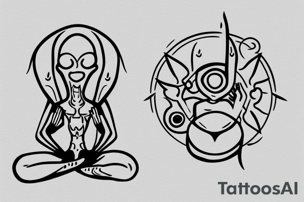 clean alien meditating simple symmetric tattoo idea