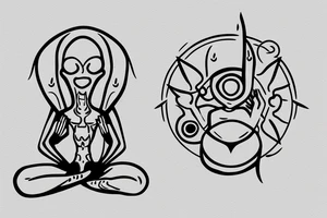 clean alien meditating simple symmetric tattoo idea