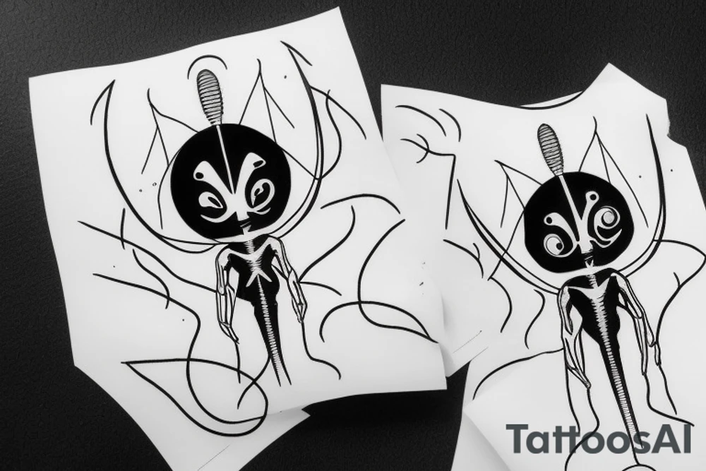 clean alien meditating simple symmetric tattoo idea