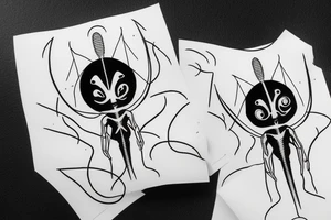 clean alien meditating simple symmetric tattoo idea