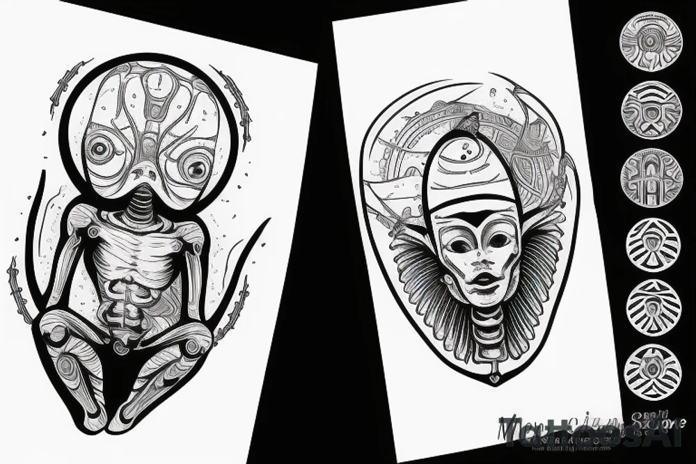 clean alien meditating simple symmetric tattoo idea