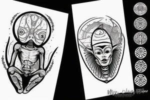 clean alien meditating simple symmetric tattoo idea