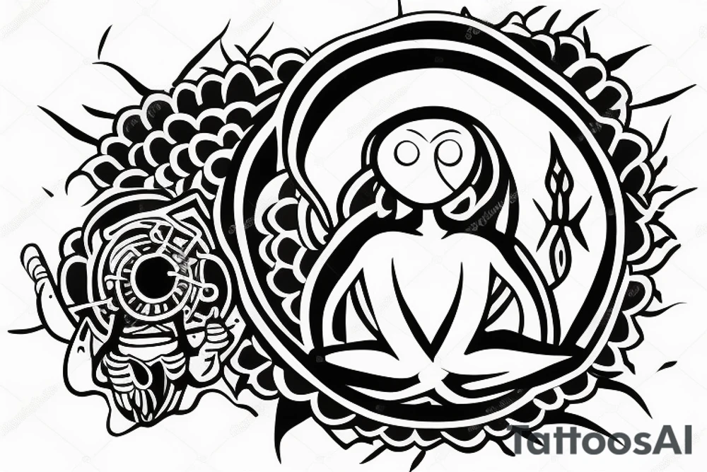 clean alien meditating simple symmetric tattoo idea