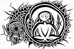 clean alien meditating simple symmetric tattoo idea