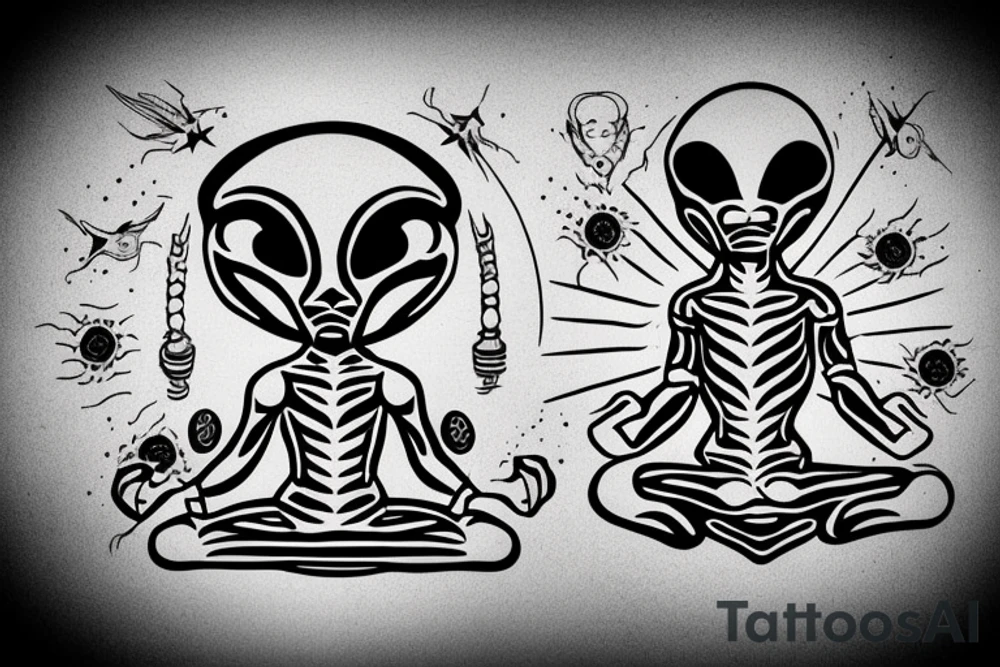 clean alien meditating simple symmetric tattoo idea
