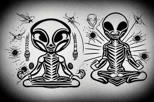 clean alien meditating simple symmetric tattoo idea