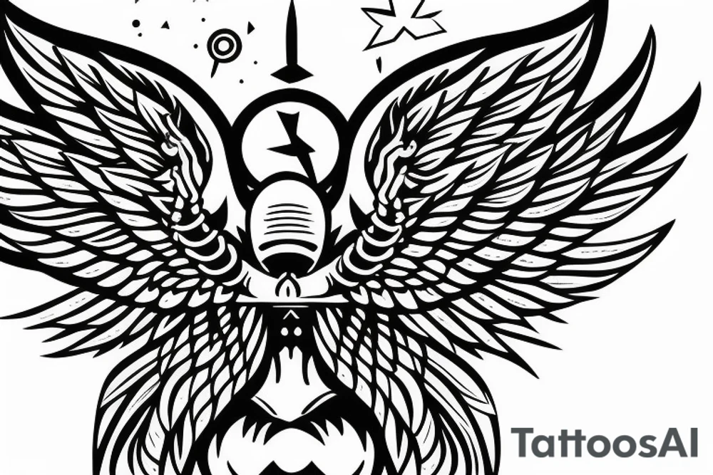 clean alien meditating with wings
simple symmetric tattoo idea
