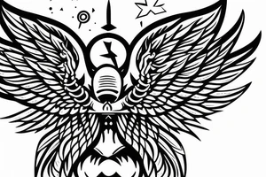 clean alien meditating with wings 
simple symmetric tattoo idea