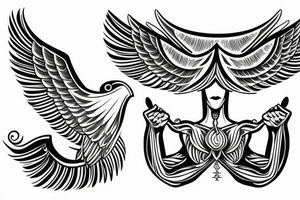 clean alien meditating with wings 
simple symmetric tattoo idea