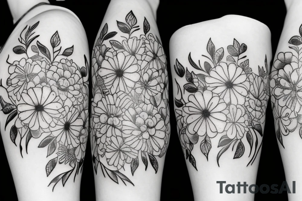 fine line woman and growing flowers tattoo idea