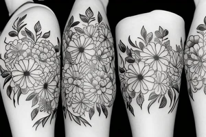 fine line woman and growing flowers tattoo idea