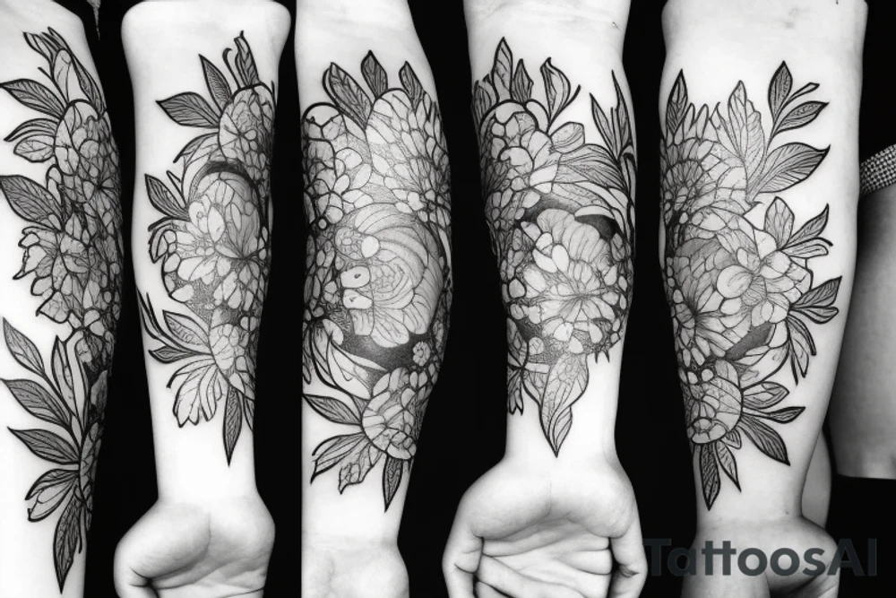 fine line woman and growing flowers tattoo idea