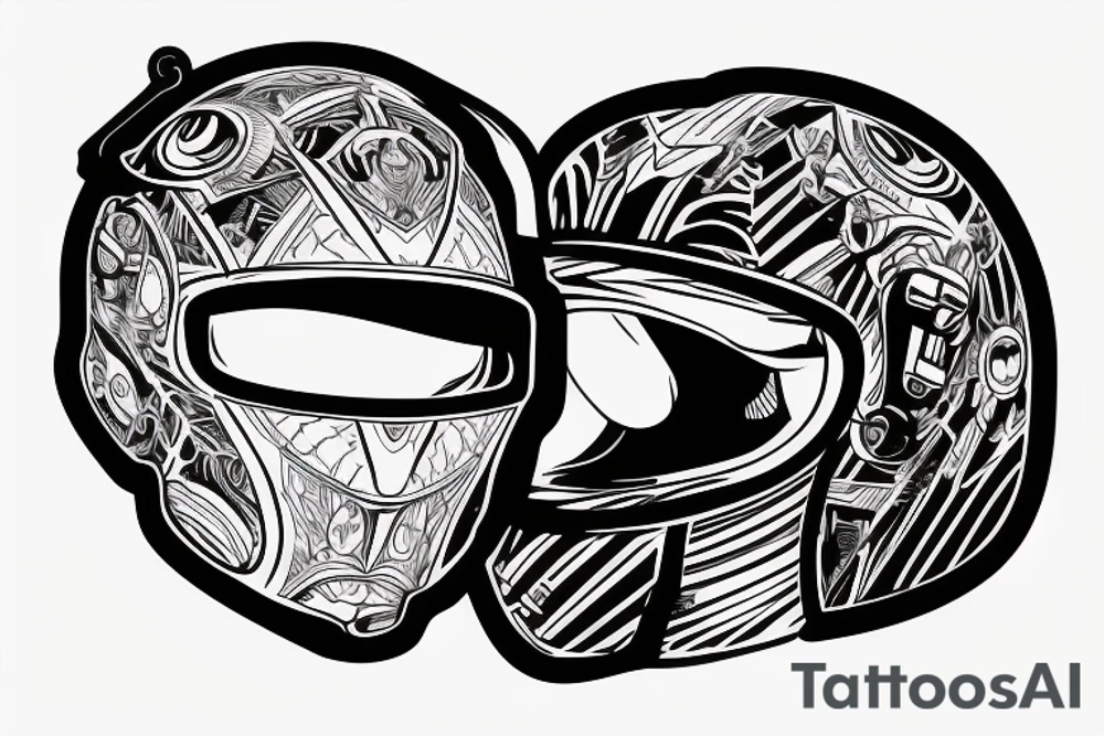 A motorcyclist wearing a helmet similar to the head of a bull tattoo idea