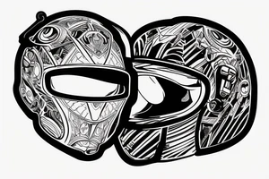 A motorcyclist wearing a helmet similar to the head of a bull tattoo idea