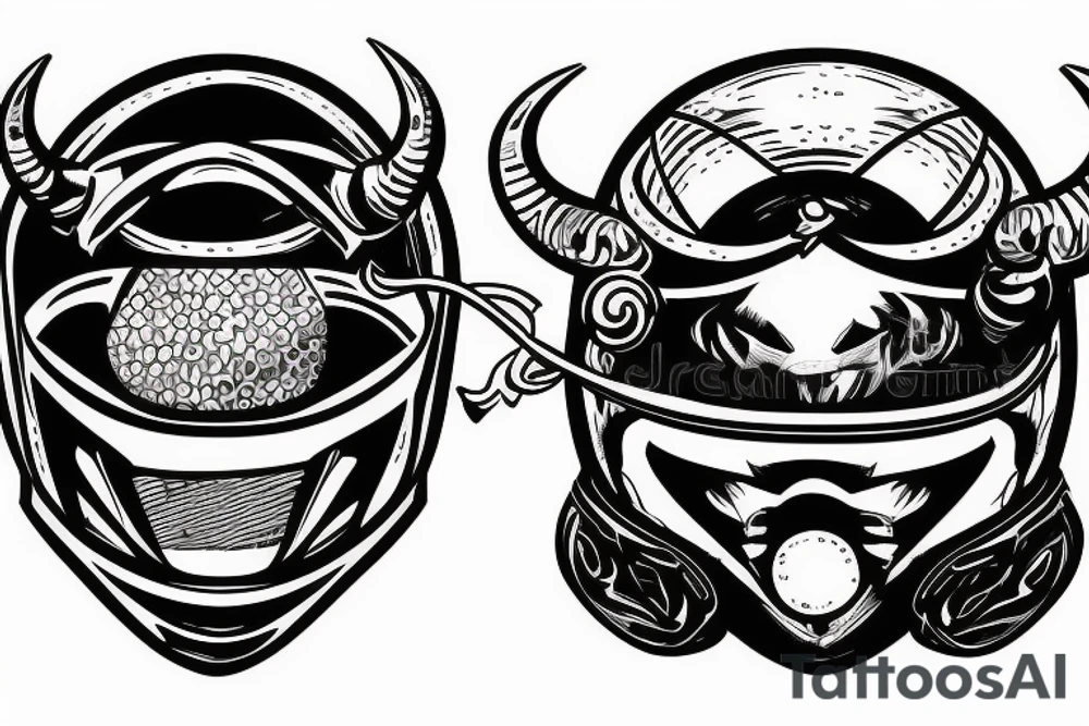 A motorcyclist wearing a helmet similar to the head of a bull tattoo idea