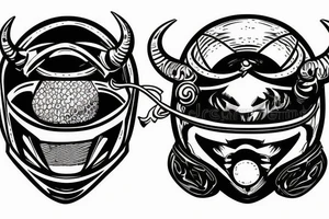 A motorcyclist wearing a helmet similar to the head of a bull tattoo idea