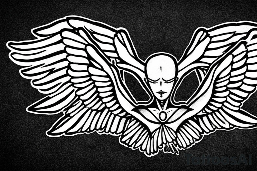 clean alien meditating with wings
simple symmetric tattoo idea