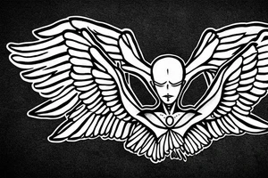 clean alien meditating with wings 
simple symmetric tattoo idea