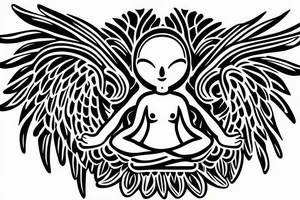 clean alien meditating with wings 
simple symmetric tattoo idea