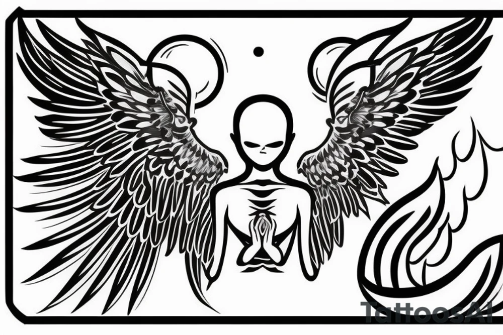 clean alien meditating with wings
simple symmetric tattoo idea