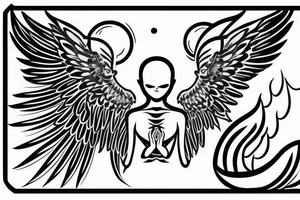 clean alien meditating with wings 
simple symmetric tattoo idea