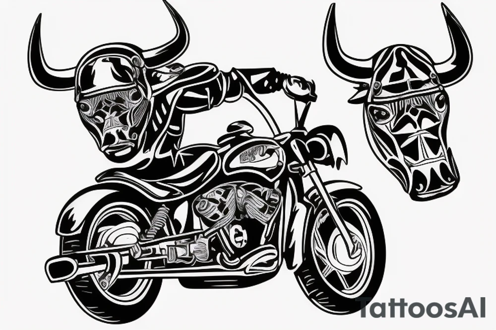 A motorcyclist wearing a helmet similar to the head of a bull tattoo idea
