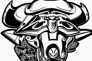A motorcyclist wearing a helmet similar to the head of a bull tattoo idea