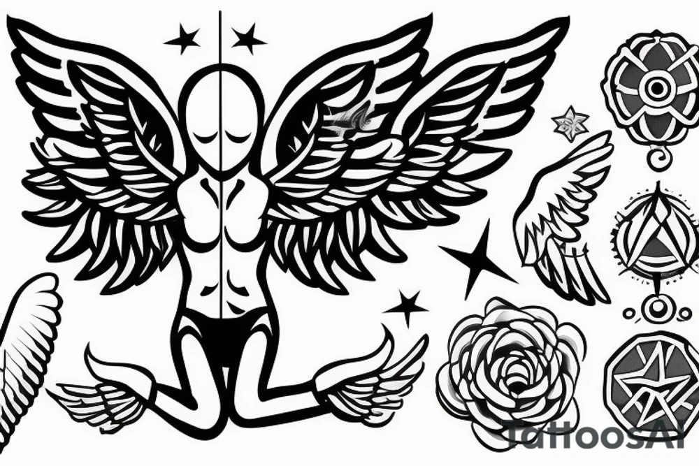 clean alien meditating with wings
simple symmetric tattoo idea