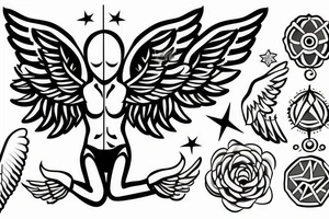 clean alien meditating with wings 
simple symmetric tattoo idea