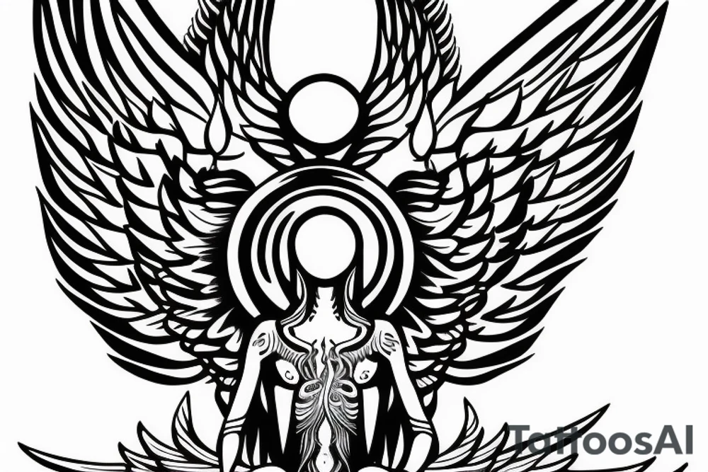 clean alien meditating with wings 
simple symmetric tattoo idea