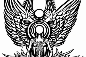 clean alien meditating with wings 
simple symmetric tattoo idea
