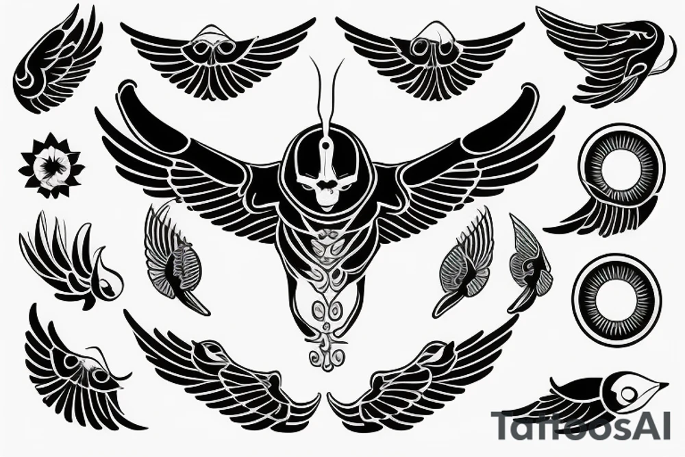 clean alien meditating with wings 
simple symmetric tattoo idea