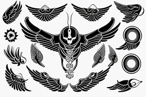 clean alien meditating with wings 
simple symmetric tattoo idea