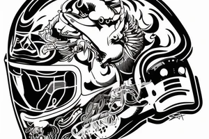 A motorcyclist wearing a helmet similar to the head of a bull tattoo idea