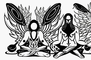 clean alien meditating with wings 
simple symmetric tattoo idea
